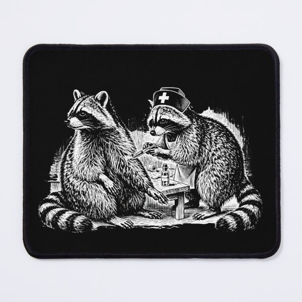 Item preview, Vintage Raccoon Nurse Giving Shot - Funny Nursing Dark Colors designed and sold by Neurospicy Trolls.