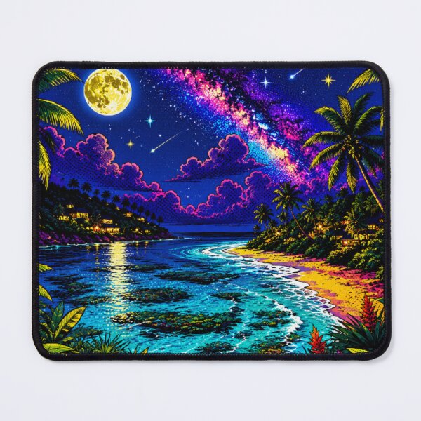 Item preview, Tropical Moonlit Paradise – Vibrant Pop Art Beach Nightscape with Full Moon & Milky Way designed and sold by Nexus Space.
