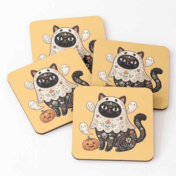 Item preview, Cute Halloween Ghost Cat Folk Art Sticker designed and sold by Iampoji.