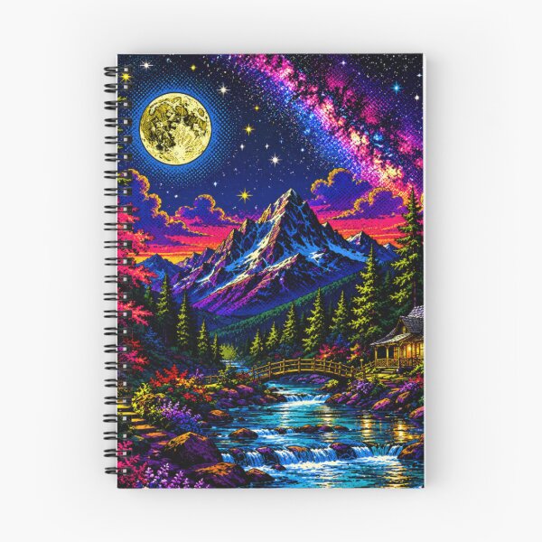 Item preview, Moonlit Mountain Cabin – Vibrant Pop Art Night Landscape with Milky Way & Forest Stream designed and sold by Nexus Space.