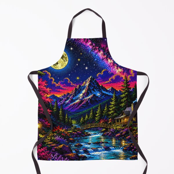 Item preview, Moonlit Mountain Cabin – Vibrant Pop Art Night Landscape with Milky Way & Forest Stream designed and sold by Nexus Space.