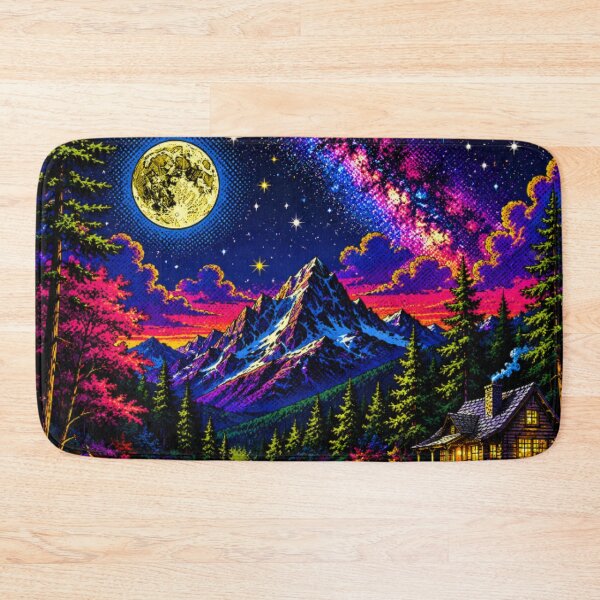 Item preview, Moonlit Mountain Cabin – Vibrant Pop Art Night Landscape with Milky Way & Forest Stream designed and sold by Nexus Space.