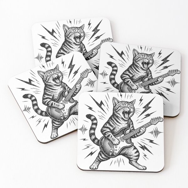 Item preview, Rocking Cat Playing Electric Guitar Vintage Engraving Style designed and sold by raedattia.