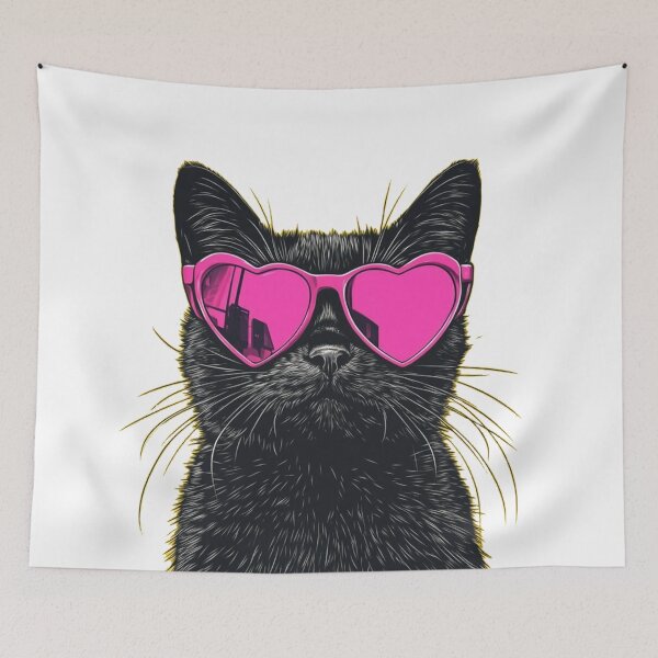 Item preview, Cool Black Cat Wearing Pink Heart Sunglasses designed and sold by themorgone11.
