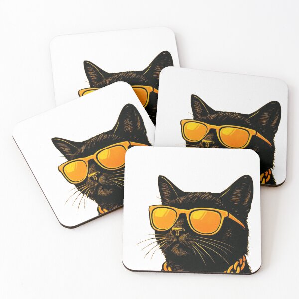 Item preview, Stylish Black Cat with Gold Chain and Orange Sunglasses designed and sold by themorgone11.