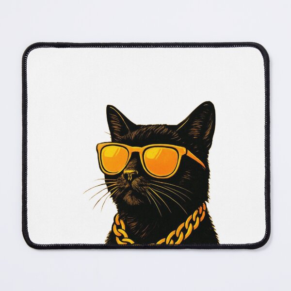 Item preview, Stylish Black Cat with Gold Chain and Orange Sunglasses designed and sold by themorgone11.