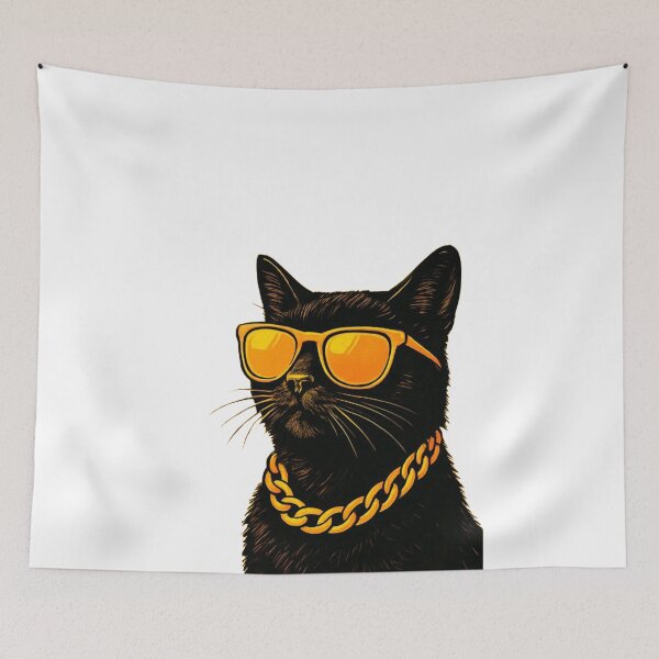 Item preview, Stylish Black Cat with Gold Chain and Orange Sunglasses designed and sold by themorgone11.