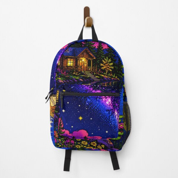 Item preview, Moonlit Lakeside Cabin – Vibrant Pop Art Nightscape with Milky Way, Mountain Lake & Cozy Dock designed and sold by Nexus Space.