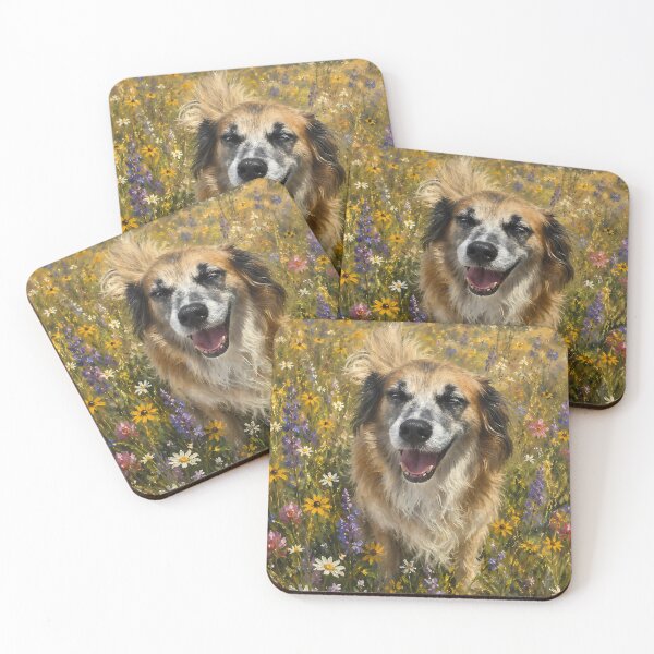 Item preview, Happy Dog Standing in Wildflower Field Oil Painting designed and sold by SellingWSarah17.