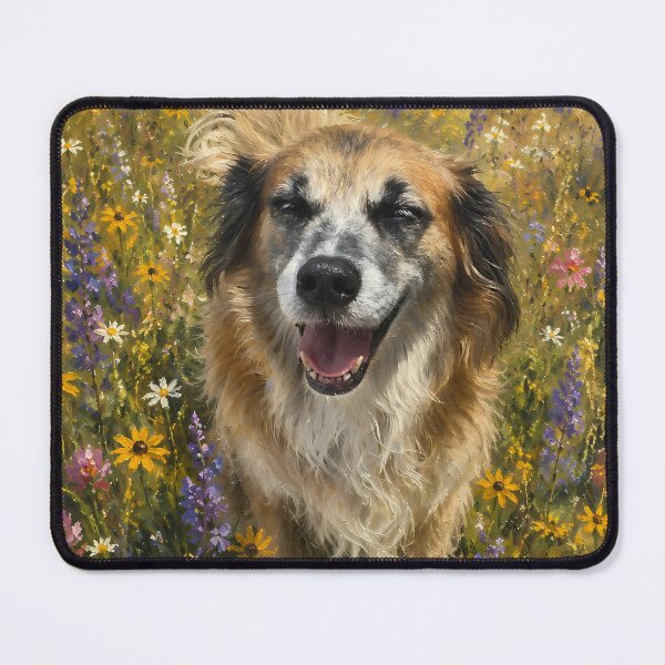Item preview, Happy Dog Standing in Wildflower Field Oil Painting designed and sold by SellingWSarah17.