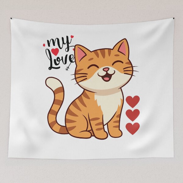 Item preview, Cute Orange Striped Cat My Love Valentines Day Design designed and sold by     Fatma Creates.