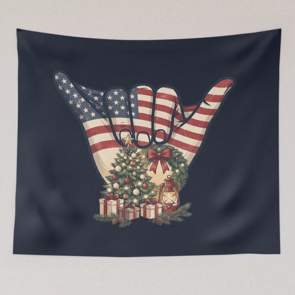 Item preview, Patriotic USA Shaka Hand Christmas Tree Celebration Art designed and sold by MythicCotton.