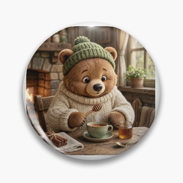Item preview, Cozy Woodland Bear Making Honey Tea | Cottagecore Animal Illustration designed and sold by vigzhifushions.