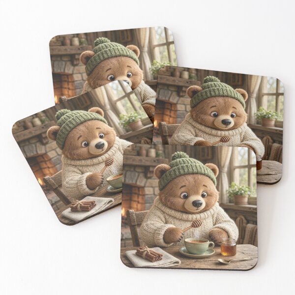 Item preview, Cozy Woodland Bear Making Honey Tea | Cottagecore Animal Illustration designed and sold by vigzhifushions.
