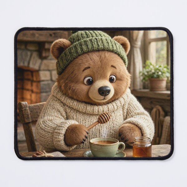 Item preview, Cozy Woodland Bear Making Honey Tea | Cottagecore Animal Illustration designed and sold by vigzhifushions.