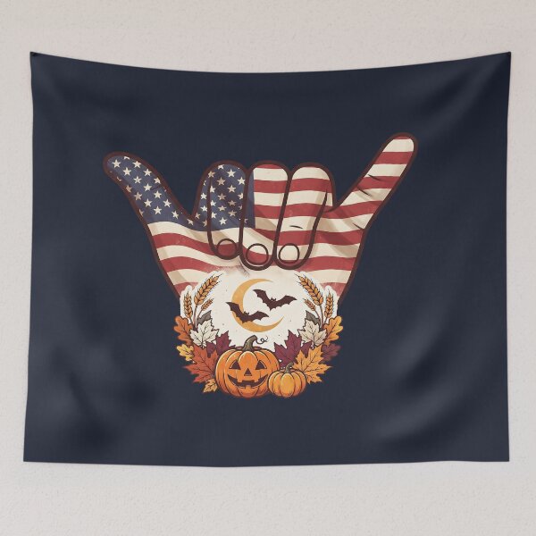 Item preview, Patriotic USA Shaka Fall Halloween Pumpkin & Flag Design designed and sold by MythicCotton.