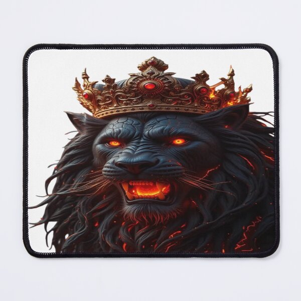 Item preview, The King of Eternal Flames, Royal Black Lion in Flames - King of Lava with Golden Crown and Fiery Eyes designed and sold by RAYBIL.