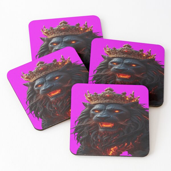 Item preview, The King of Eternal Flames, Royal Black Lion in Flames - King of Lava with Golden Crown and Fiery Eyes designed and sold by RAYBIL.
