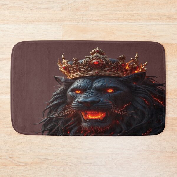Item preview, The King of Eternal Flames, Royal Black Lion in Flames - King of Lava with Golden Crown and Fiery Eyes designed and sold by RAYBIL.