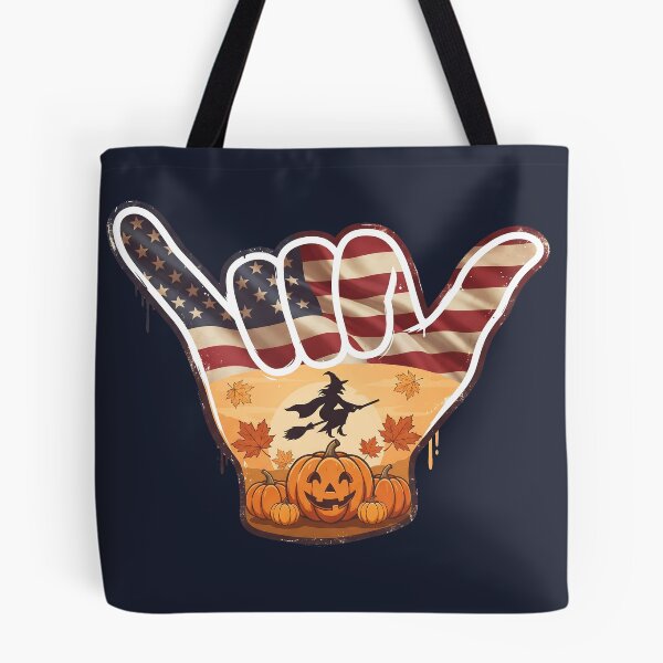 Item preview, Spooky USA Shaka Flag Witch & Pumpkin Halloween designed and sold by MythicCotton.