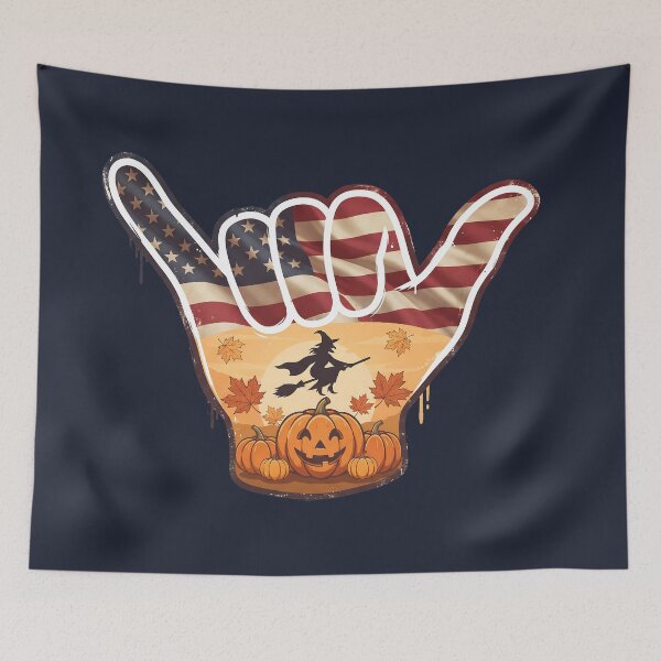 Item preview, Spooky USA Shaka Flag Witch & Pumpkin Halloween designed and sold by MythicCotton.