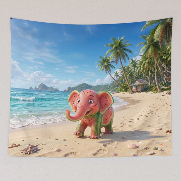 Item preview, Cute Watermelon Elephant on Beach designed and sold by AnnArtshock.