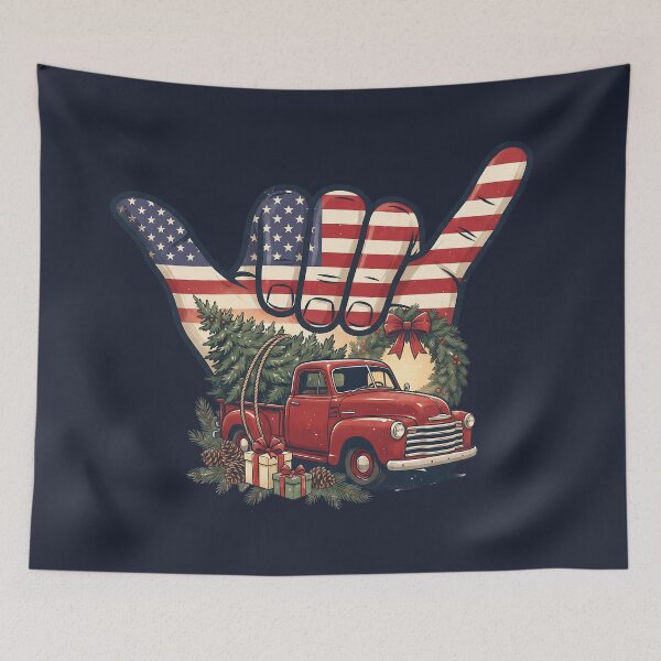 Item preview, Patriotic USA Shaka Vintage Red Truck Christmas Art designed and sold by MythicCotton.