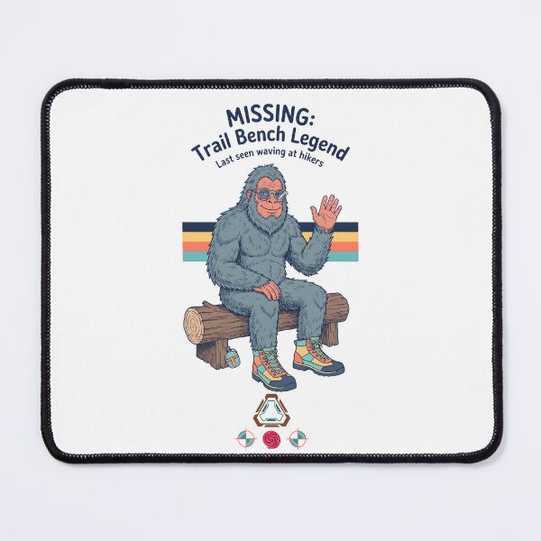 Item preview, "Missing: Trail Bench Legend" - Funny Sasquatch Hiker & Vintage Vibe designed and sold by Whimsy Trail Co.