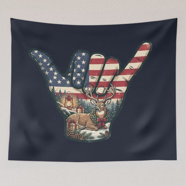 Item preview, Patriotic USA Shaka Winter Woodland Deer Holiday Art designed and sold by MythicCotton.