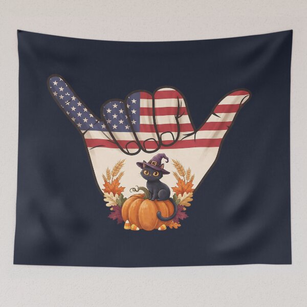 Item preview, USA Shaka Flag Black Cat Pumpkin Halloween Art designed and sold by MythicCotton.