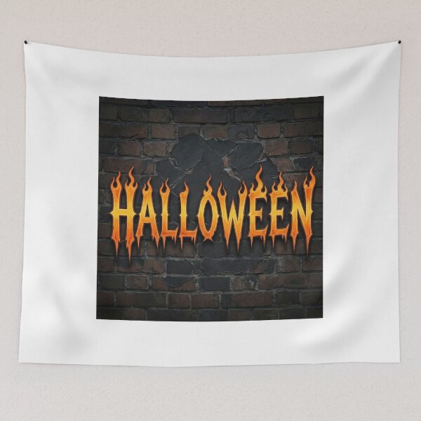 Item preview, Burning Halloween Flame Text on Brick Wall designed and sold by Nela-&-Lena.