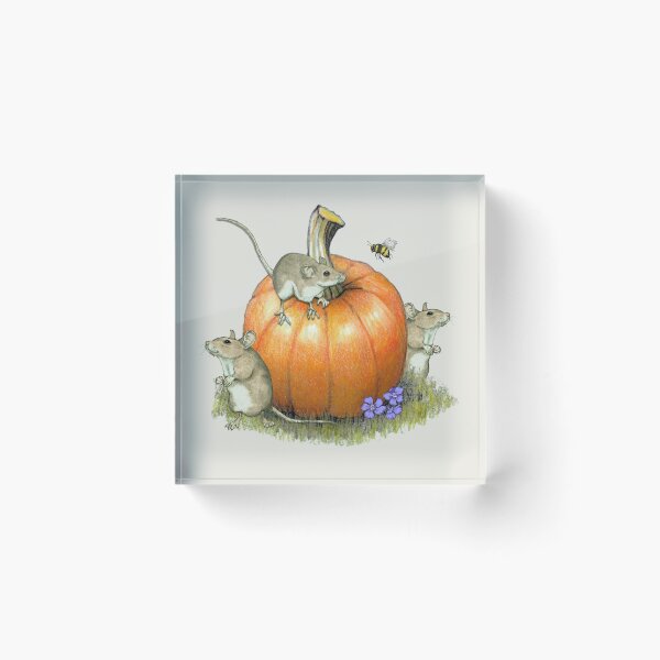 Item preview, PUMPKIN, with MICE, Autumn, Bee and Flowers, Color Pencil Drawing  designed and sold by JoyfulWhimsy.
