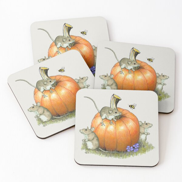 Item preview, PUMPKIN, with MICE, Autumn, Bee and Flowers, Color Pencil Drawing  designed and sold by JoyfulWhimsy.