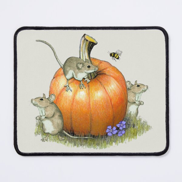 Item preview, PUMPKIN, with MICE, Autumn, Bee and Flowers, Color Pencil Drawing designed and sold by JoyfulWhimsy.