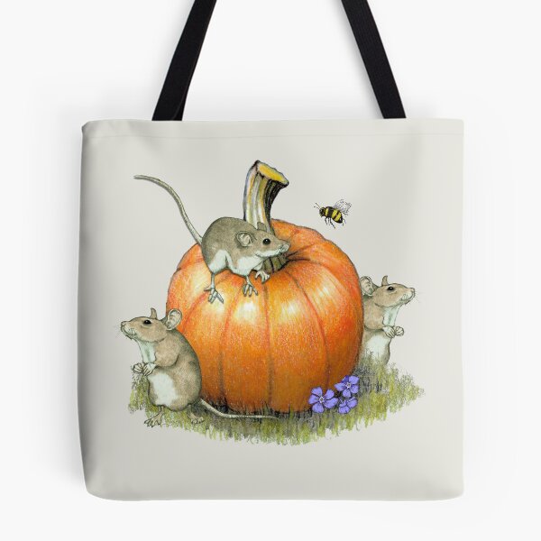 Item preview, PUMPKIN, with MICE, Autumn, Bee and Flowers, Color Pencil Drawing  designed and sold by JoyfulWhimsy.