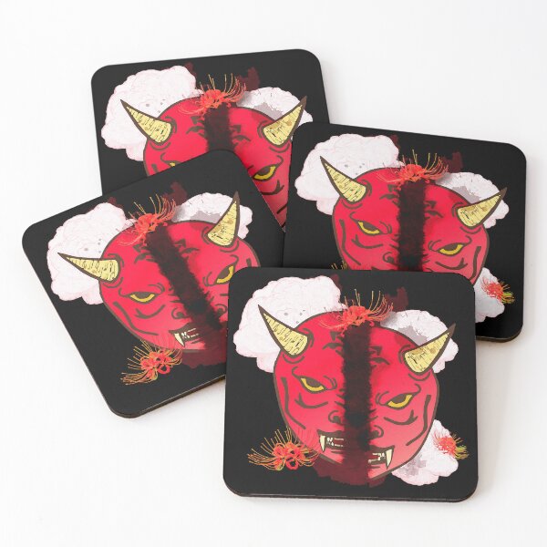 Item preview, oni mask halves, spider lilies designed and sold by Kirei-Lily.