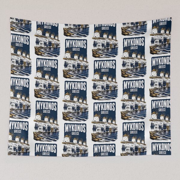 Item preview, Mykonos Greece Vintage Travel Poster designed and sold by TravelersGems.