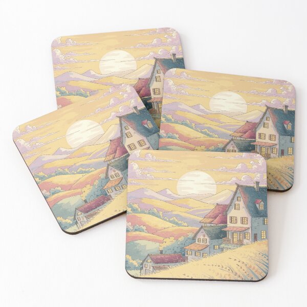 Item preview, Dreamy Pastel Countryside Cottage at Sunset with Rolling Hills and Golden Fields designed and sold by LyleDenholm.