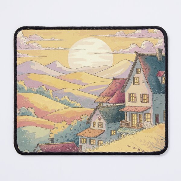 Item preview, Dreamy Pastel Countryside Cottage at Sunset with Rolling Hills and Golden Fields designed and sold by LyleDenholm.