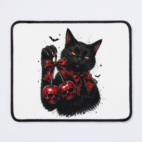 Item preview, Gothic Black Cat Skull Cherries Dark Coquette Bow Aesthetic Art designed and sold by BlackCat Vibe.