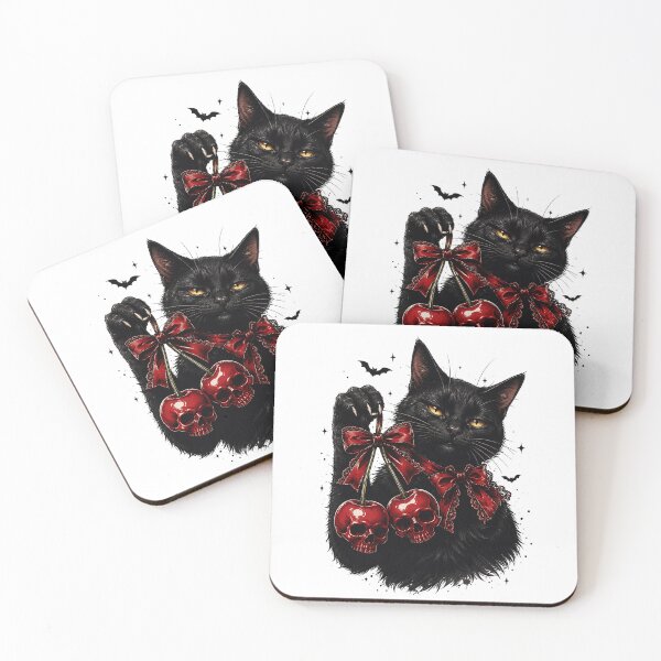Item preview, Gothic Black Cat Skull Cherries Dark Coquette Bow Aesthetic Art designed and sold by BlackCat Vibe.
