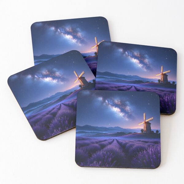 Item preview, Lavender Fields Windmill Under Milky Way | Dreamy Night Landscape designed and sold by DreamyWallVibes.