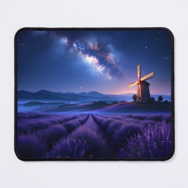 Item preview, Lavender Fields Windmill Under Milky Way | Dreamy Night Landscape designed and sold by DreamyWallVibes.
