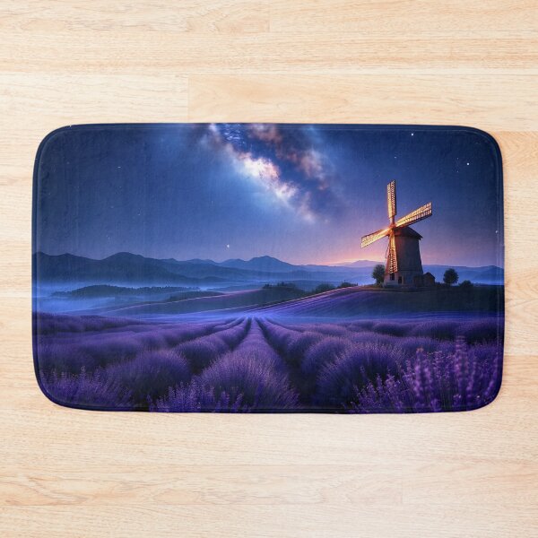 Item preview, Lavender Fields Windmill Under Milky Way | Dreamy Night Landscape designed and sold by DreamyWallVibes.