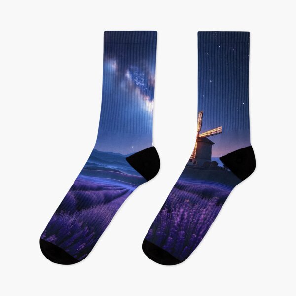 Item preview, Lavender Fields Windmill Under Milky Way | Dreamy Night Landscape designed and sold by DreamyWallVibes.