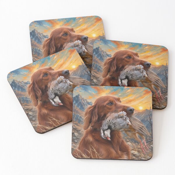 Item preview, Irish Setter with Chukar Partridge | Upland Bird Hunting Dog Art designed and sold by TammyHunterArt.