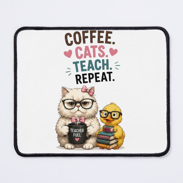 Item preview, Coffee Cats Teach Repeat Funny Teacher Cat Duck T-Shirt | Persian Cat Teacher Gift designed and sold by TeehMeow.