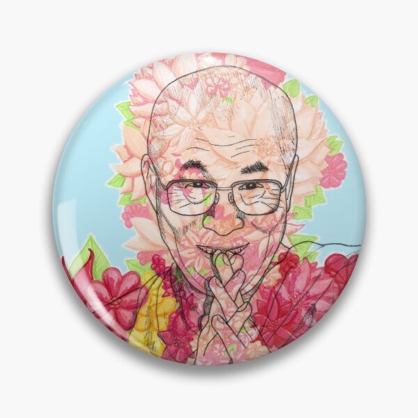 Item preview, HH Dalai Lama Florals Bright Colors Hand Drawn Blue Background designed and sold by BOKEbyTC.