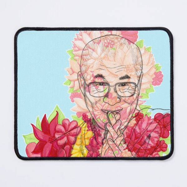 Item preview, HH Dalai Lama Florals Bright Colors Hand Drawn Blue Background designed and sold by BOKEbyTC.