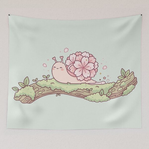 Item preview, Cute Kawaii Cherry Blossom Snail - Cottagecore Aesthetic Art designed and sold by ZyloPrints.